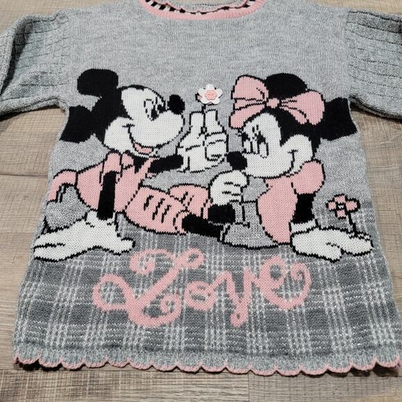 VTG 90s Mickeys Stuff for Kids Scalloped Sweater "Love" Minnie Pink Heart Print - Picture 5 of 8
